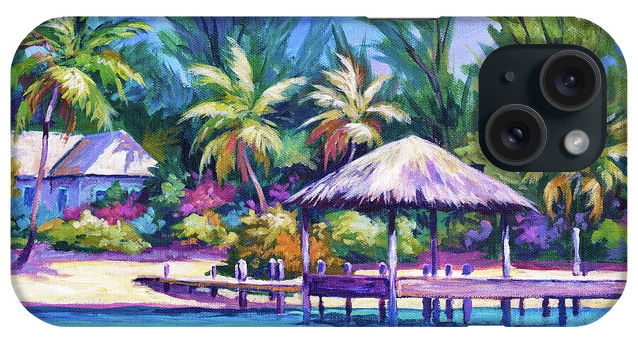 Dock iPhone Case featuring the painting Dock with Thatched Cabana by John Clark