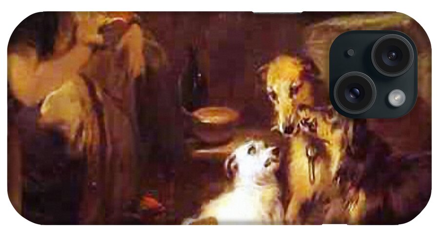 Grooming iPhone Case featuring the mixed media Dog - Shared Breakfast by Edwin Landseer