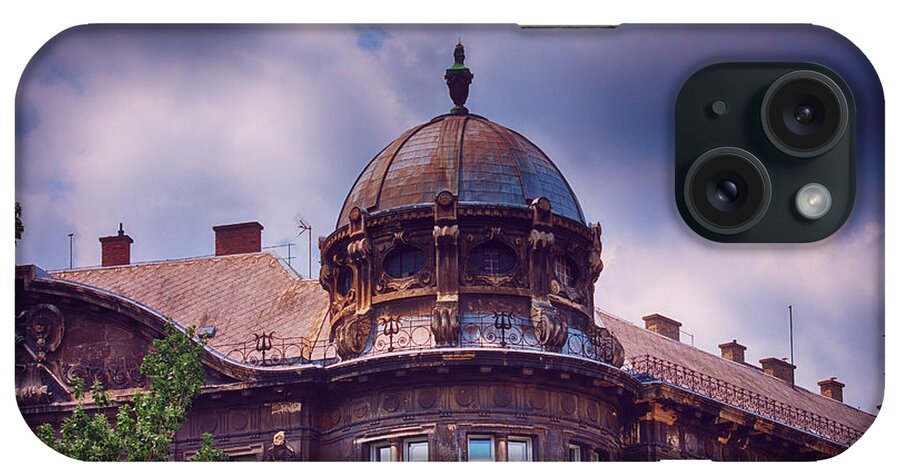 Building iPhone Case featuring the photograph Domed old building with dark blue stormy clouds by Mendelex Photography