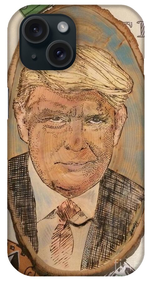 Donald Trump iPhone Case featuring the pyrography Donald Trump by Denise Tomasura