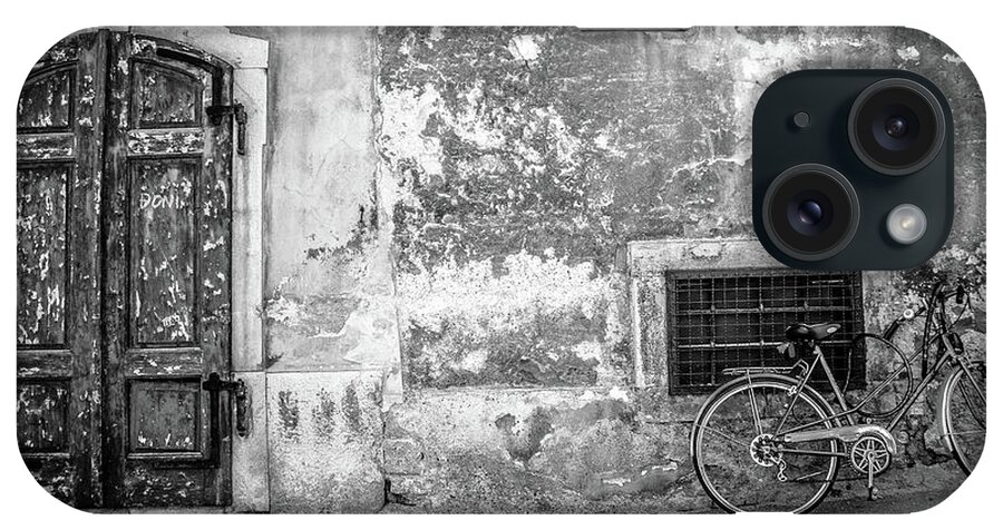 Black And White iPhone Case featuring the photograph Door and Bike by Tito Slack