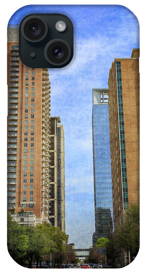 Downtown Houston Texas Textured Blue Sky iPhone Case featuring the photograph Downtown Houston Texas Textured Blue Sky by Dan Sproul