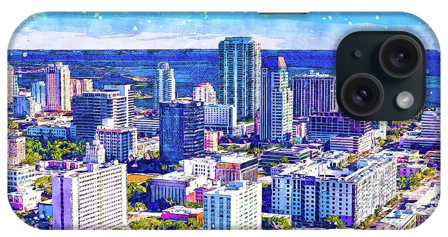 St. Petersburg iPhone Case featuring the digital art Downtown St. Petersburg, Florida - sketch painting by Nicko Prints