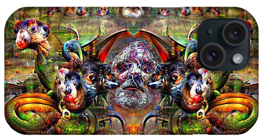 Psychedelic iPhone Case featuring the digital art DRAGON TALES IN DEEP DREAM combined BAD HAIR DAY SELFIE by Otto Rapp
