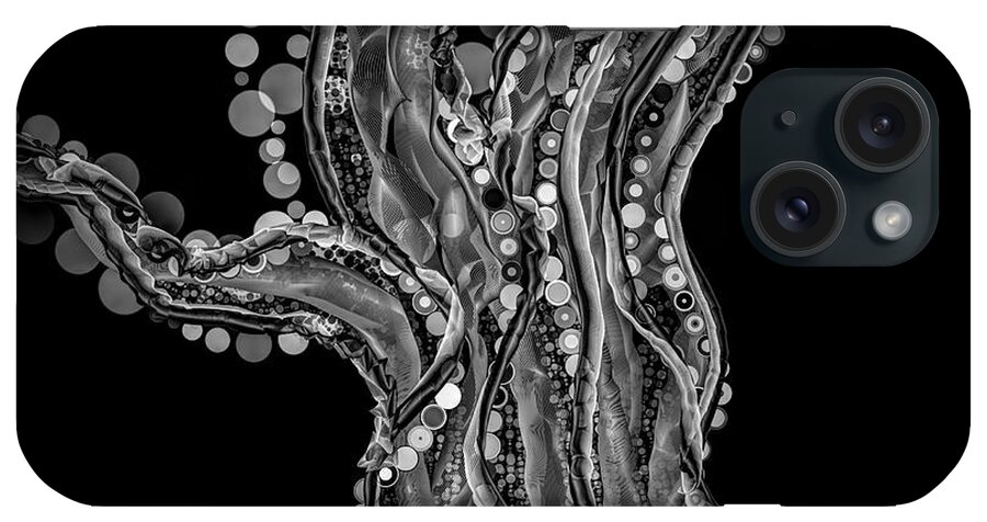 Black And White iPhone Case featuring the digital art Dramatic Black And White Wondrous Twisted Tendrils by Joan Stratton