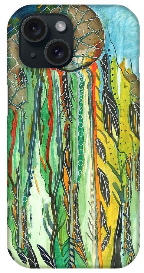 Abstract iPhone Case featuring the mixed media Dream Catcher IV by Judy Huck