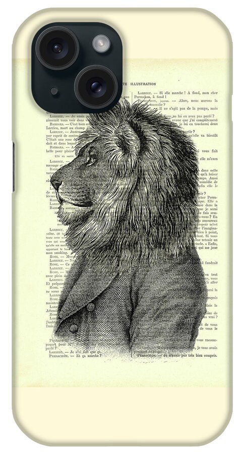 Lion iPhone Case featuring the digital art Dressed up lion, wildlife animal portrait by Madame Memento