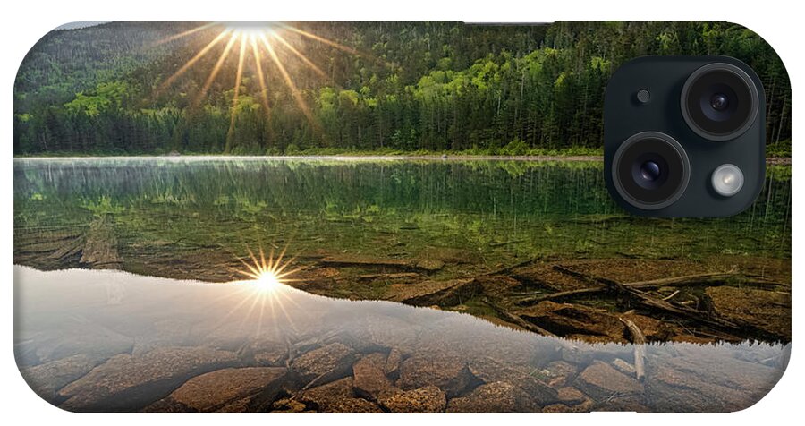Mountain iPhone Case featuring the photograph Dual Sunburst Sunrise at East Pond in the White Mountain National Forest by William Dickman