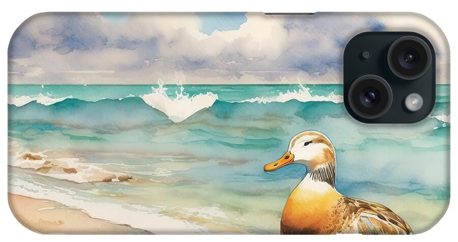 Mythology iPhone Case featuring the painting Duck At Beach by N Akkash