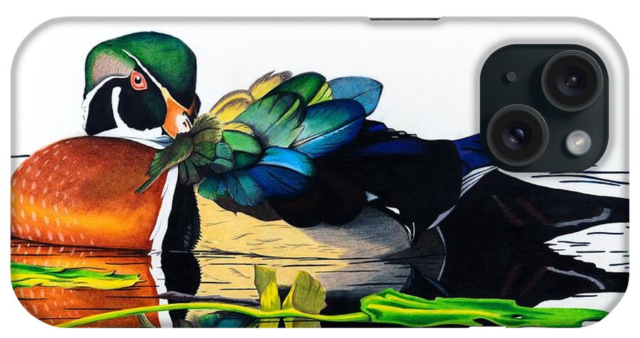Duck Mallard Bird Water Foul Nature Animals Drawing Sketch Colorful Drawing iPhone Case featuring the drawing Duck by Ross Coleman