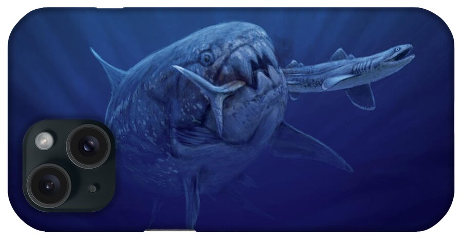 Dunkleosteus iPhone Case featuring the digital art Dunkleosteus hunting by Julius Csotonyi