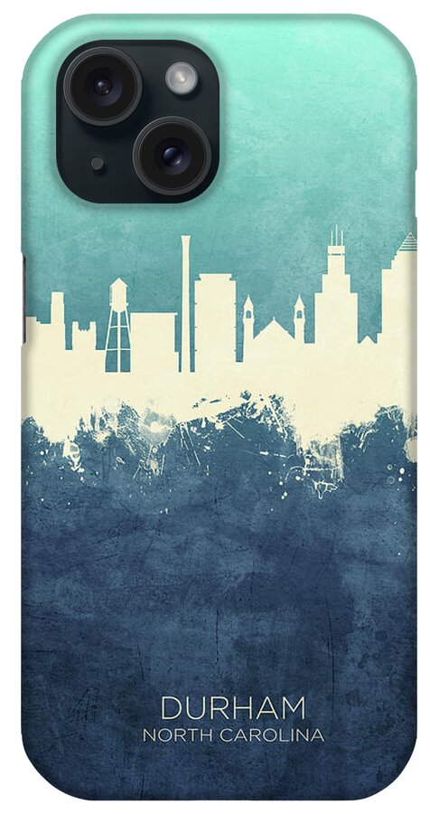 Durham iPhone Case featuring the digital art Durham North Carolina Skyline #72 by Michael Tompsett