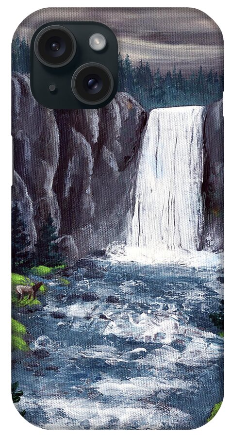 Tumalo Falls iPhone Case featuring the painting Dusk at Tumalo Falls by Laura Iverson
