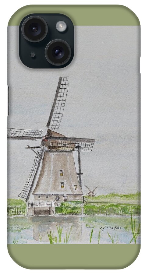 Windmill iPhone Case featuring the painting Dutch Windmill by Claudette Carlton