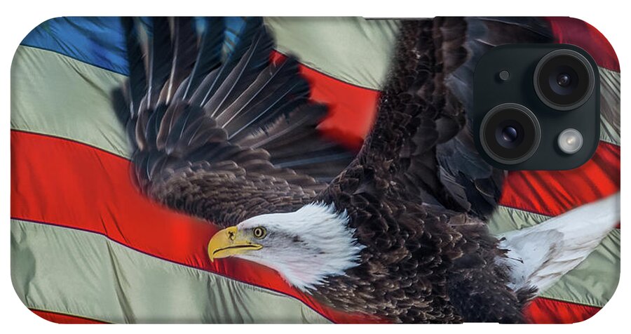 Bird iPhone Case featuring the photograph Eagle With Flag Background by Paul Freidlund