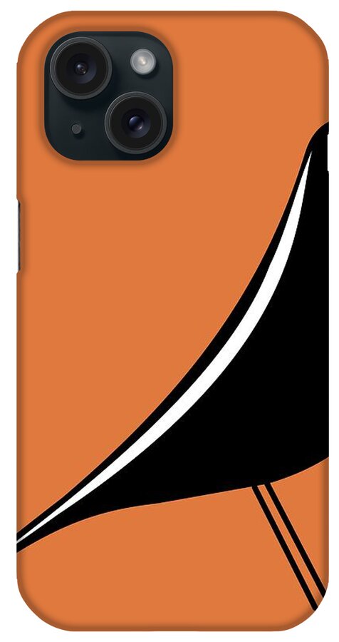 Mid Century Modern iPhone Case featuring the digital art Eames House Bird on Orange by Donna Mibus