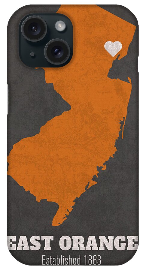 East Orange iPhone Case featuring the mixed media East Orange New Jersey City Map Founded 1863 Princeton University Color Palette by Design Turnpike