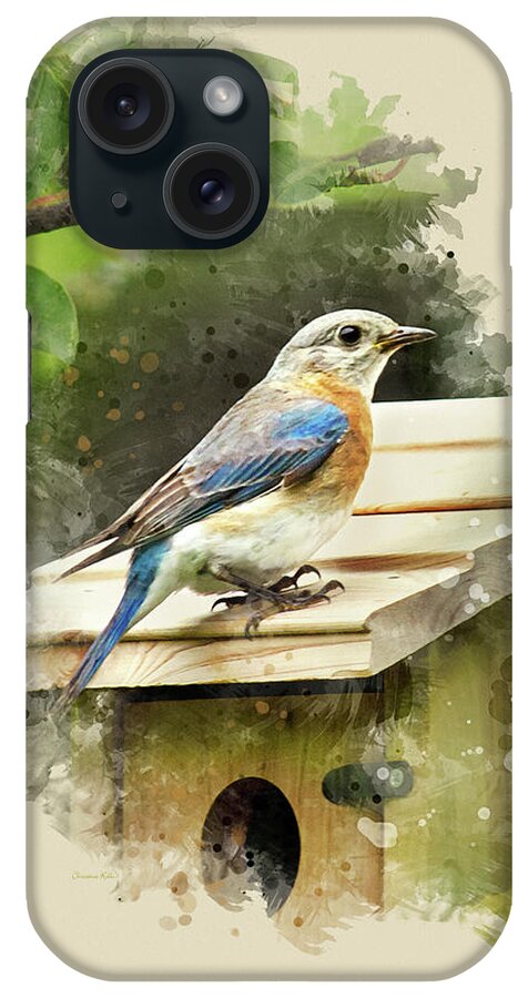 Bluebird iPhone Case featuring the mixed media Eastern Bluebird Watercolor Art by Christina Rollo
