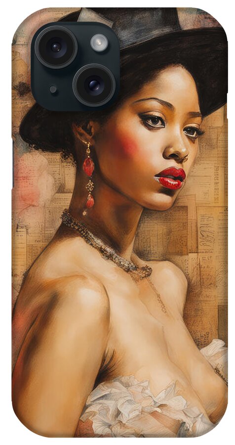Hat iPhone Case featuring the painting Ebony Fashion Model No.2 by My Head Cinema