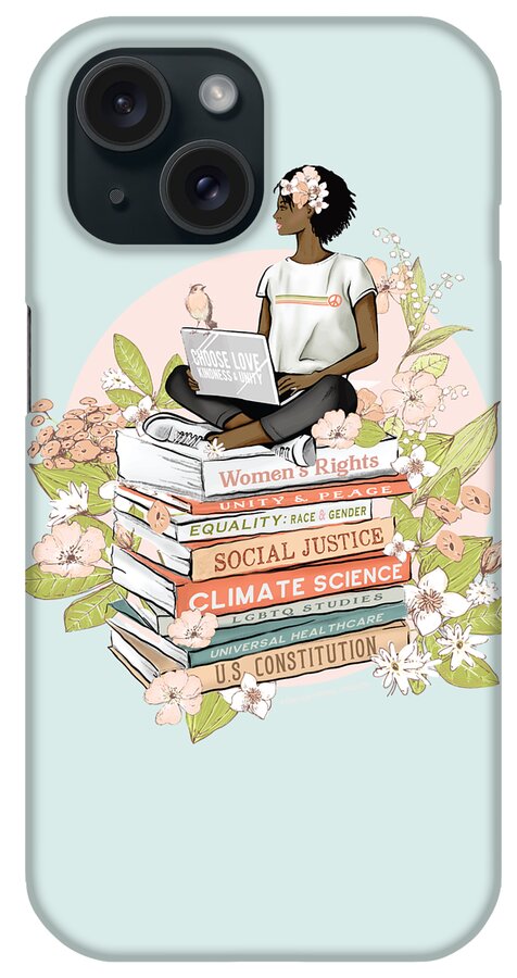 African American iPhone Case featuring the digital art Educated Flower Power Feminism by Laura Ostrowski