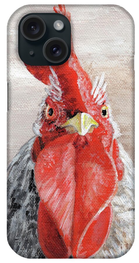 Rooster iPhone Case featuring the painting EGG-scuse-me Rooster Painting by Annie Troe