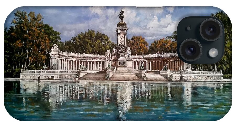  iPhone Case featuring the painting El Retiro Park, Madrid by Raouf Oderuth