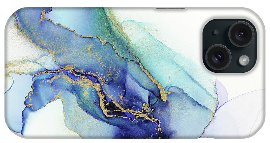 Gold iPhone Case featuring the painting Electric Wave Violet Turquoise Ink by Olga Shvartsur