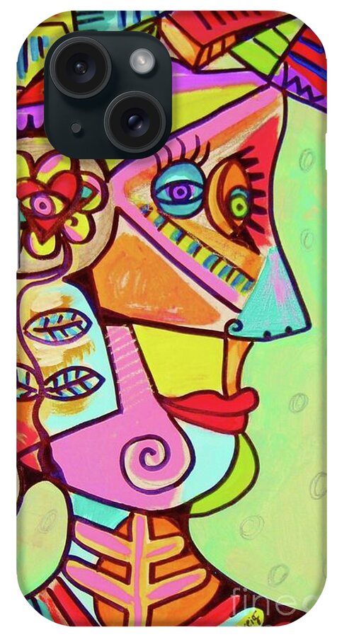 Sandra Silberzweig iPhone Case featuring the painting Elegant Esmeralda. Saw Beautiful Electric Flowers by Sandra Silberzweig