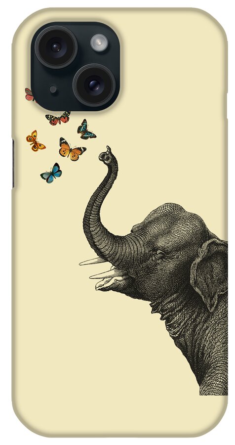 Elephant iPhone Case featuring the digital art Elephant blowing butterflies by Madame Memento