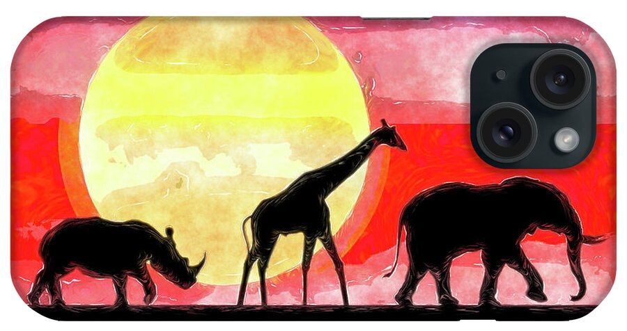 Elephant iPhone Case featuring the digital art Elephant Giraffe Rhinoceros by Phil Perkins