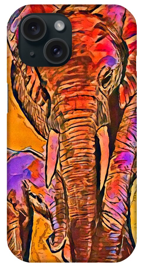 Elephant iPhone Case featuring the mixed media Elephant Stroll 1 by Eileen Backman