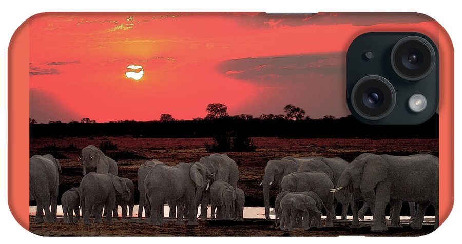 African Elephants iPhone Case featuring the digital art ELEPHANTS AT DUSK cps by Larry Linton