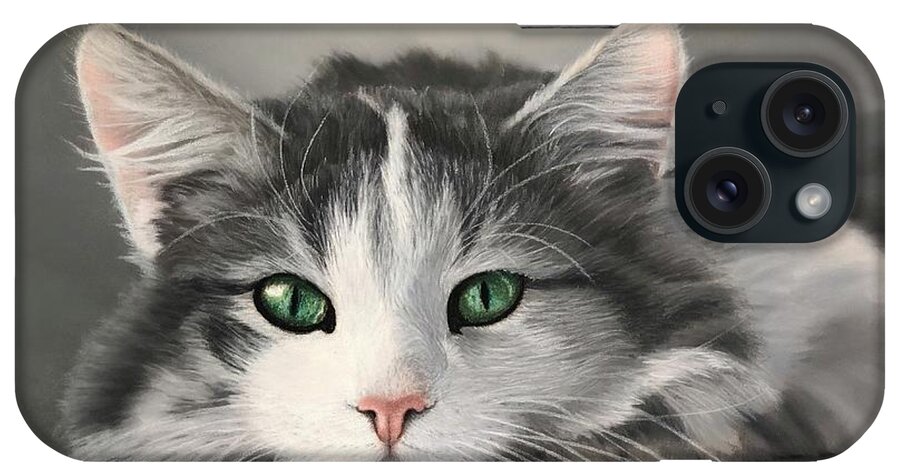 Cat iPhone Case featuring the pastel Emerald Eyes by Marlene Little