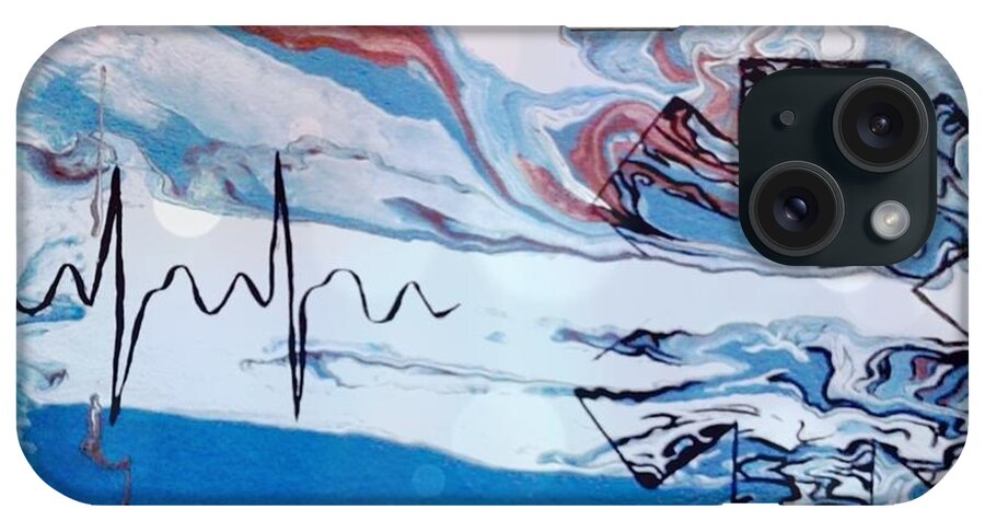 Abstract Blue With Heartbeat iPhone Case featuring the mixed media Emergency Room Provider by Expressions By Stephanie