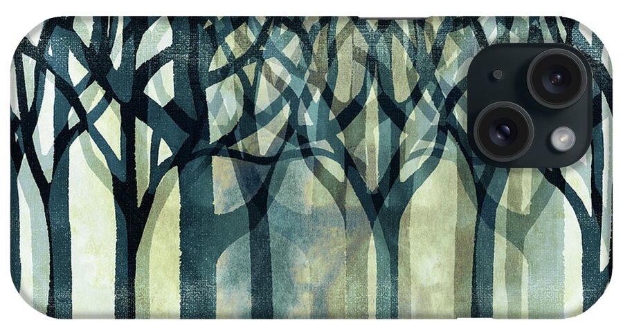 Abstract Forest iPhone Case featuring the painting Enchanted Forest In The Fog Watercolor Silhouette Trees Branches by Irina Sztukowski