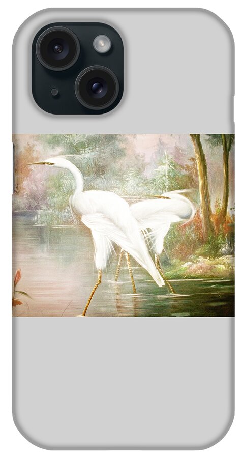 Egret iPhone Case featuring the mixed media Enchanted Lagoon by Susan Hope Finley