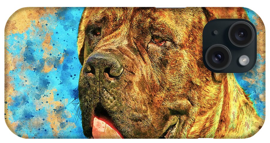 English Mastiff iPhone Case featuring the digital art English Mastiff head close-up - digital painting with a vintage look by Nicko Prints