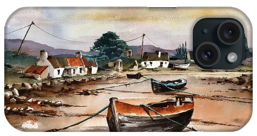 iPhone Case featuring the painting Erelough Harbour Roundstone by Val Byrne