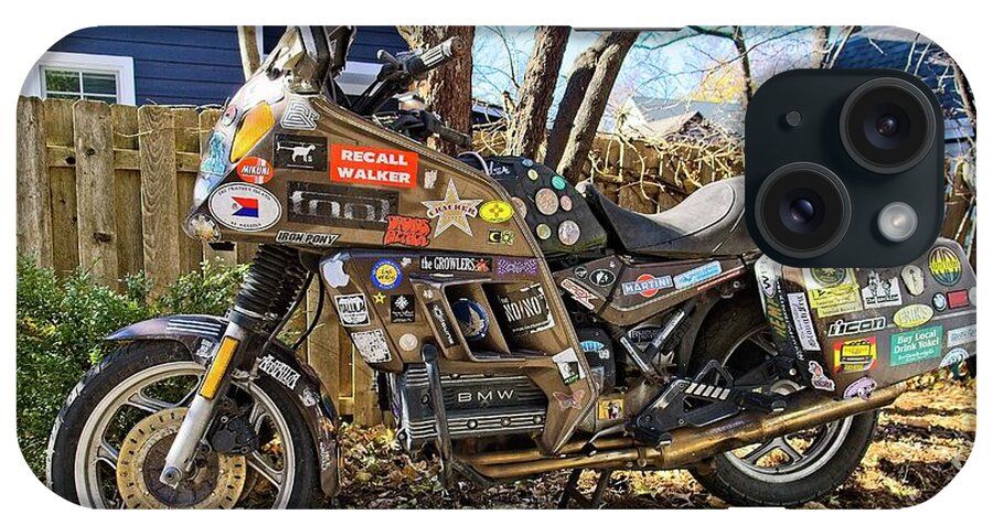 Motorbike iPhone Case featuring the photograph Motobike with stickers 2 by Steven Ralser