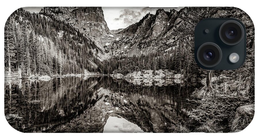 Estes Park iPhone Case featuring the photograph Estes Park Colorado's Dream Lake Mountain Landscape - Sepia Edition by Gregory Ballos