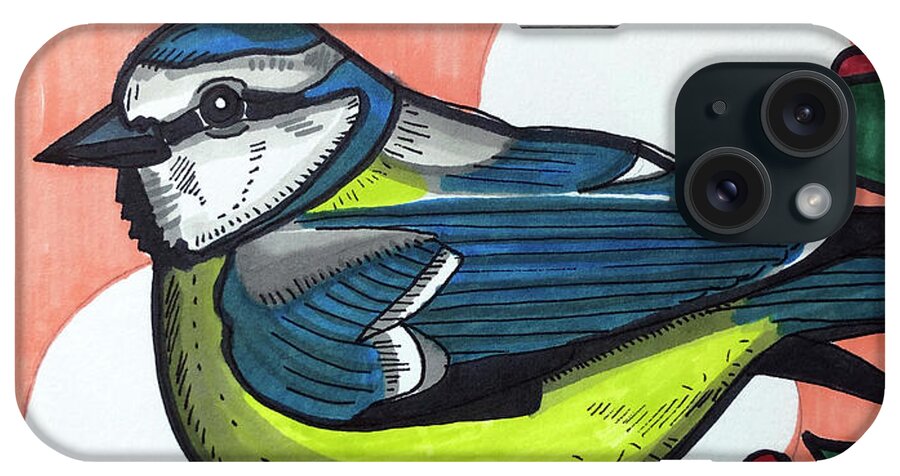 Eurasian Blue Tit iPhone Case featuring the drawing Eurasian Blue Tit by Creative Spirit