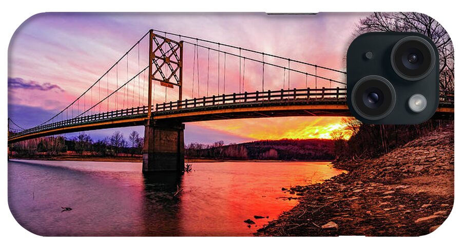 Ozark Mountains iPhone Case featuring the photograph Eureka Springs Little Golden Gate Bridge Sunset Panorama by Gregory Ballos