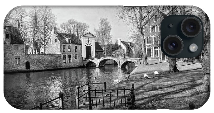 Bruges iPhone Case featuring the photograph European Canal Scenes Bruges Belgium Black and White by Carol Japp