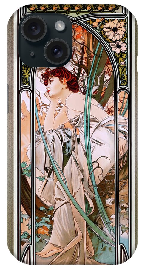 Evening Reverie iPhone 15 Case featuring the painting Evening Reverie by Alphonse Mucha Remastered Xzendor7 Retro Art Reproductions by Xzendor7