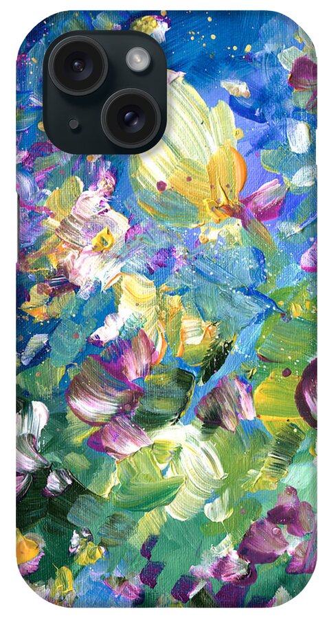 Flower iPhone Case featuring the painting Explosion Of Joy 22 Dyptic 01 by Miki De Goodaboom