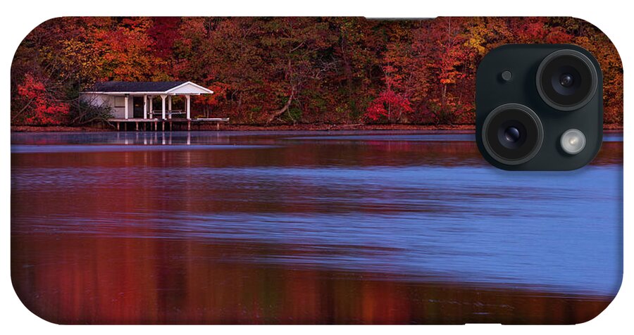 George Strohl Photography iPhone Case featuring the photograph Fall Boat Dock on Lake Decatur by George Strohl