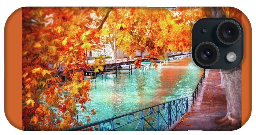 Annecy iPhone Case featuring the photograph Fall Colors of Canal du Vasse Annecy France by Carol Japp
