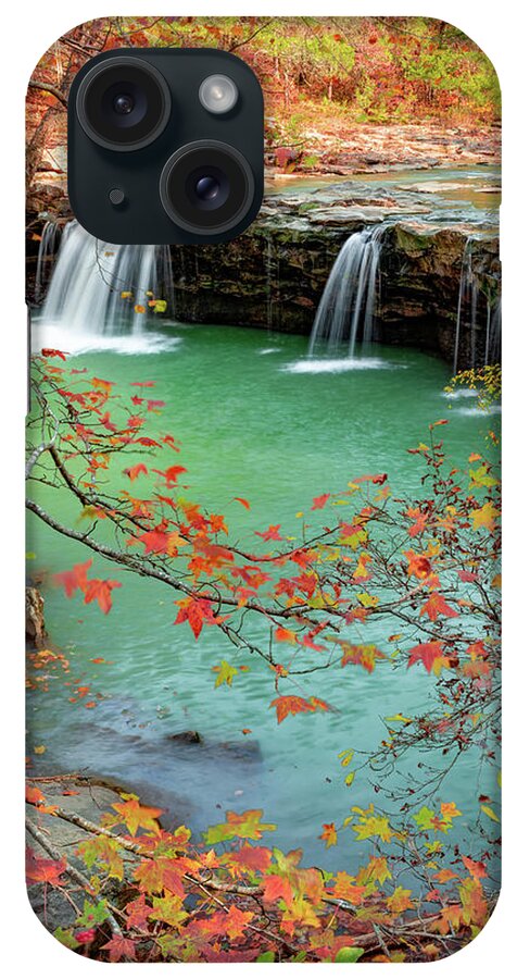 Falling Water Falls iPhone Case featuring the photograph Fall Leaves Surround Falling Water Falls by Gregory Ballos
