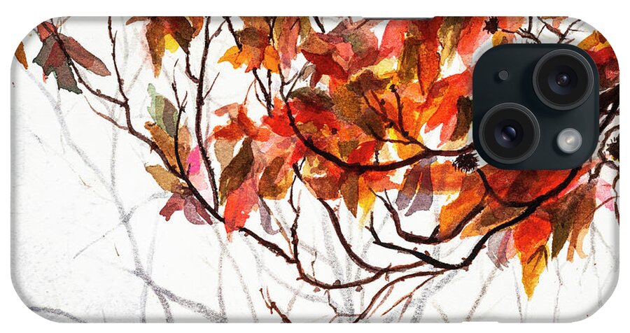 Art - Watercolor iPhone Case featuring the painting Fall Leaves - Watercolor Art by Sher Nasser