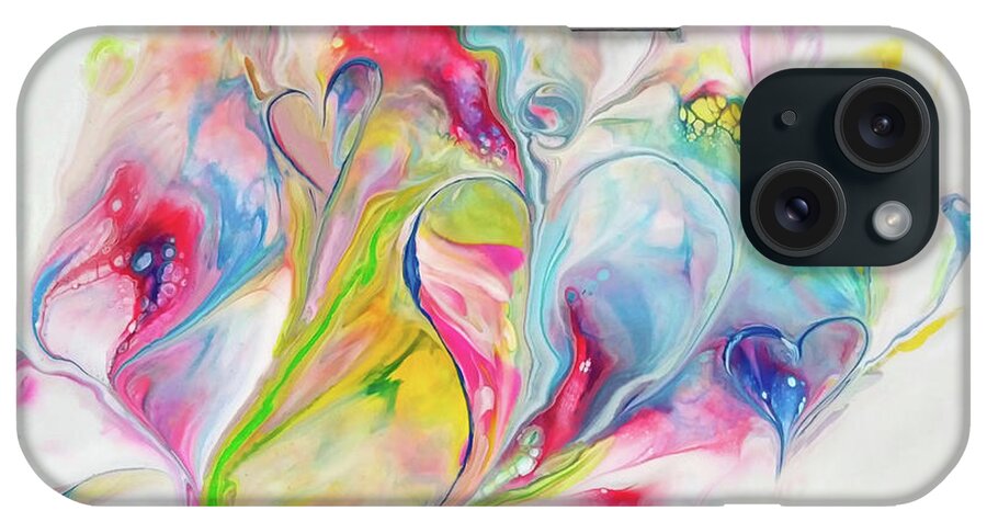 Rainbow Colors Hearts Abstract Acrylic iPhone Case featuring the painting Family by Deborah Erlandson